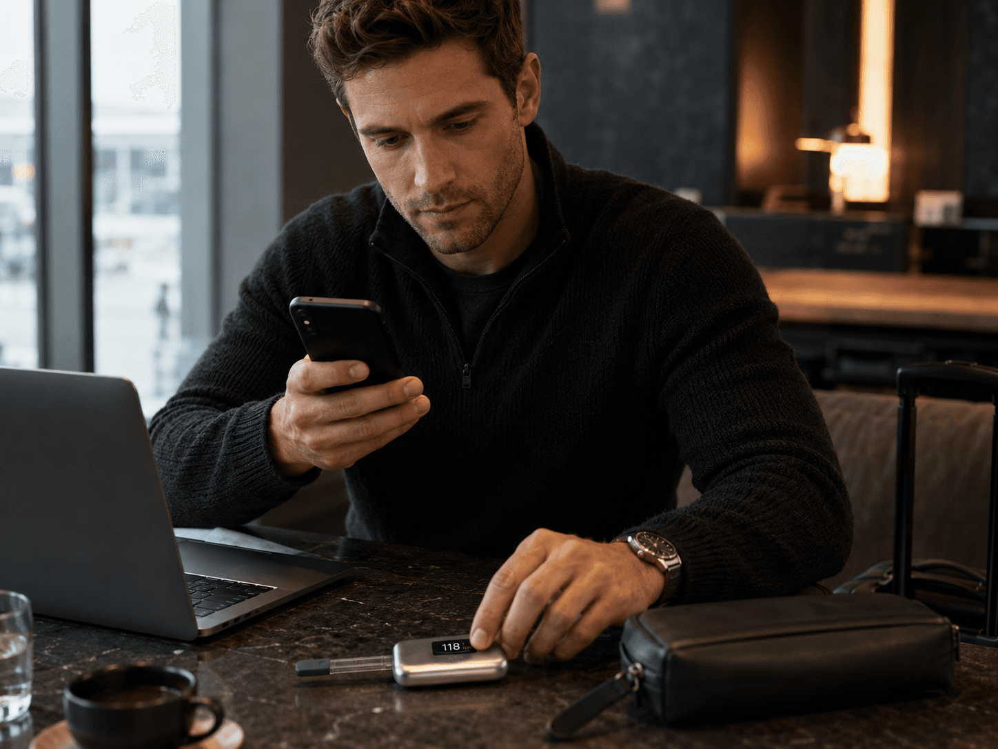 Man using Axis while traveling for work